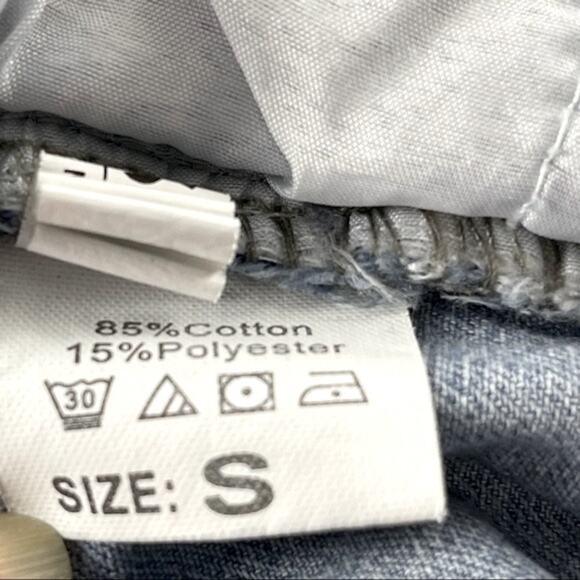 Shein Distressed High Rise Exposed Pockets Cuffed Blue Denim Jean Shorts Small - Picture 6 of 8